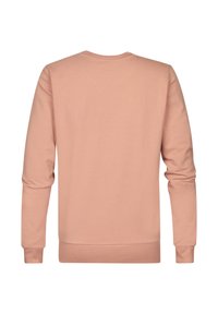 Felpa rosa chiaro con maniche lunghe, collo a giro e una consistenza morbida. Design posteriore semplice, senza motivi visibili o accessori.