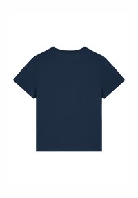 Marineblaue kurzärmlige T-Shirt mit Rundhalsausschnitt. Glatte Stoffstruktur, schlichtes Design und keine sichtbaren Logos oder Muster.