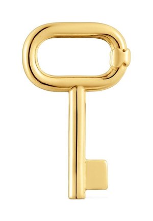 Clé dorée brillante avec un panneton rectangulaire arrondi, présentant un petit détail en forme de nœud d’un côté et un simple panneton rectangulaire.