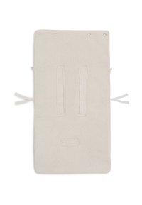 Katoenen blend tas in lichtbeige met een rechthoekige vorm, twee hengsels, zijstrikjes en textuur brei-details. Heeft een gladde afwerking en een minimalistisch ontwerp.