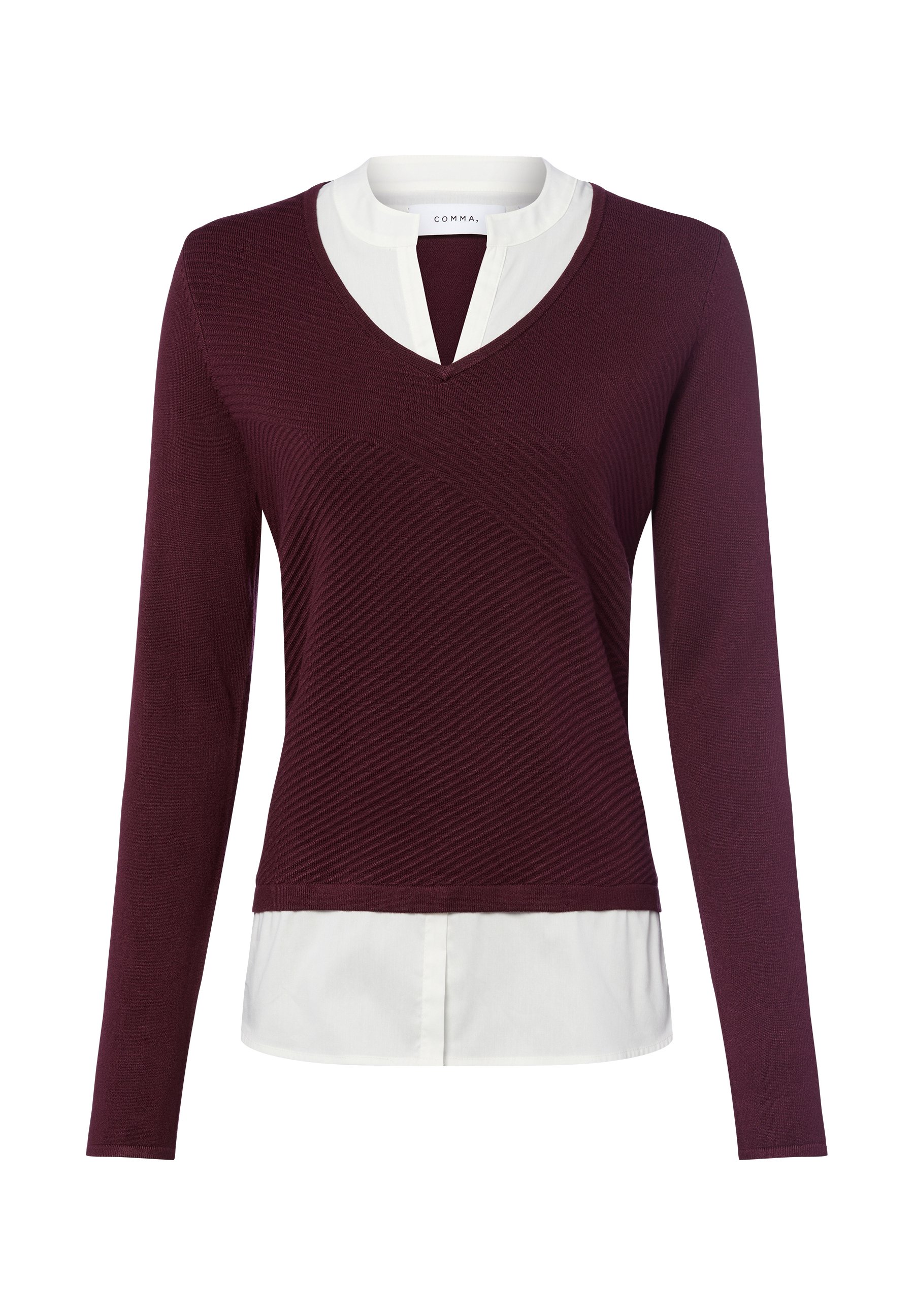 comma Strickpullover aubergine weiß/dunkellila Zalando