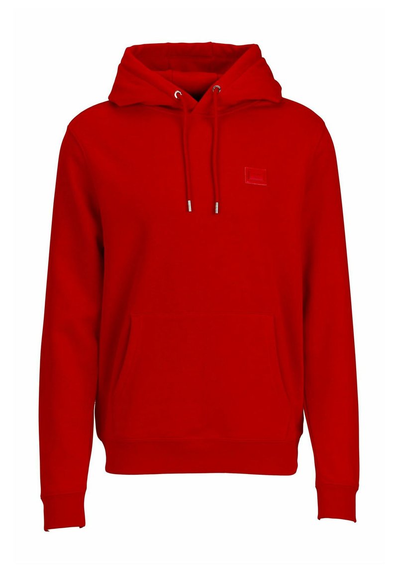 Rode hoodie van een katoenmix, met een kangoeroezak, ribgebreide manchetten, verstelbare trekkoord en een klein logo op de borst.