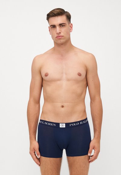 Boxeri scurti de culoare bleumarin, confecționați dintr-un amestec de bumbac, având o talie elastică cu logo-ul "Polo Ralph Lauren" și un design ajustat.
