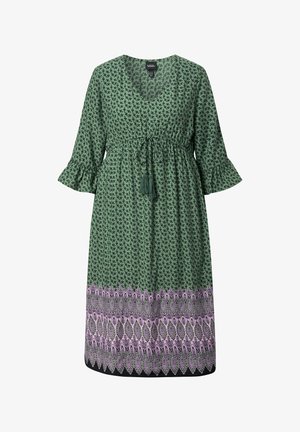 Ulla Popken, MIDIKLEID, TUNNELZUG, A-LINIE, V-AUSSCHNITT, 3/4-ARM - Vestito casual - dark eucalyptus