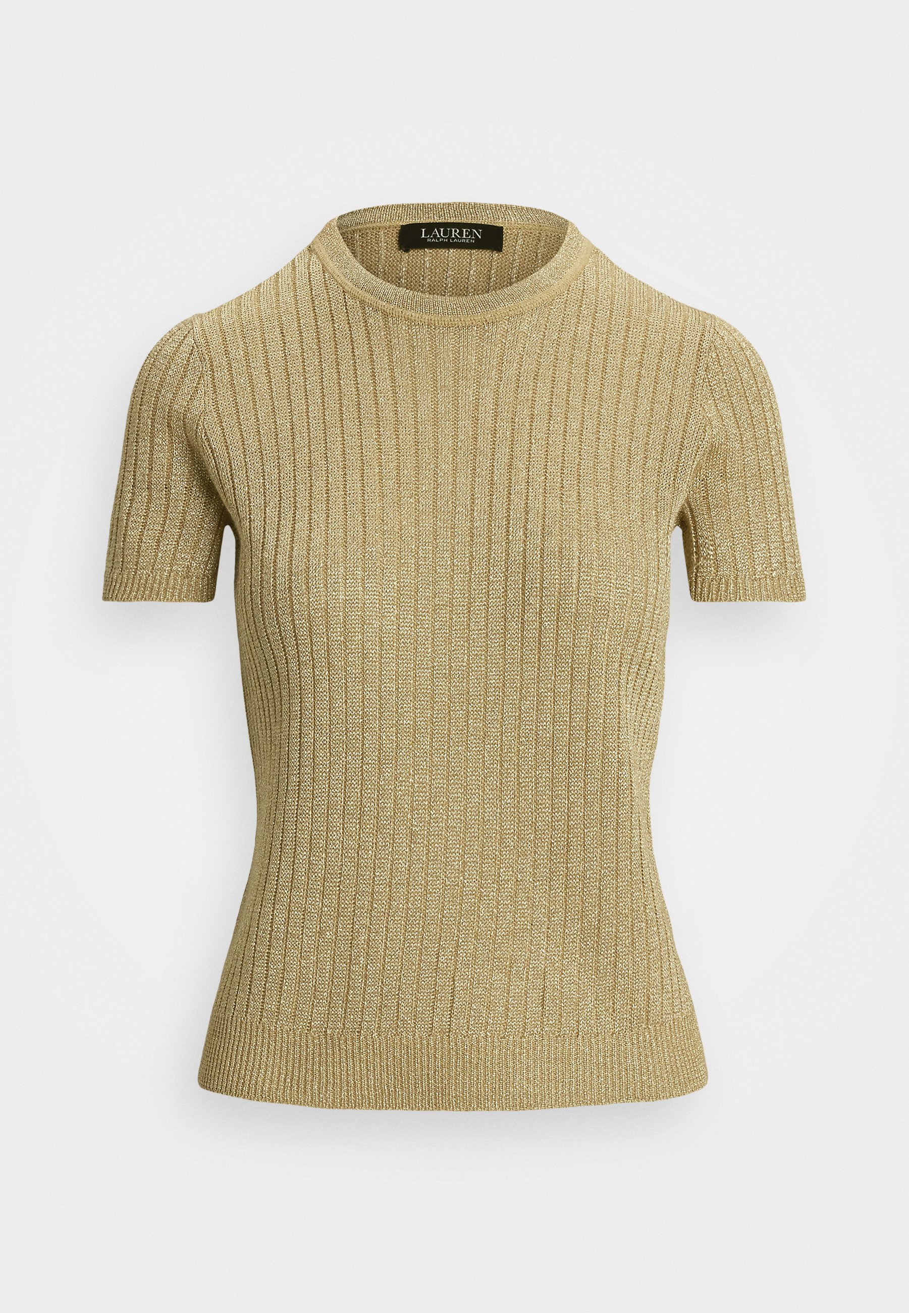 売れ筋商品|||ラルフローレン Tシャツ レディース トップス LLIC RIB KNIT SHORT SLEEVE SWEATER - Print T-shirt - mineral gold Lauren Ralph Lauren METALLIC RIB KNIT SHORT SLEEVE SWEATER