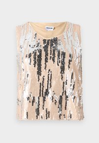 NMZOEY S/L O NECK - Top - birch detail/silver-coloured sequins