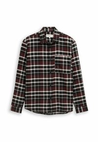 Koszula z długim rękawem w czarno-czerwono-białą kratę. Posiada kołnierzyk, kieszeń z przodu oraz zapięcie na guziki z przodu. Materiał bawełniany.
