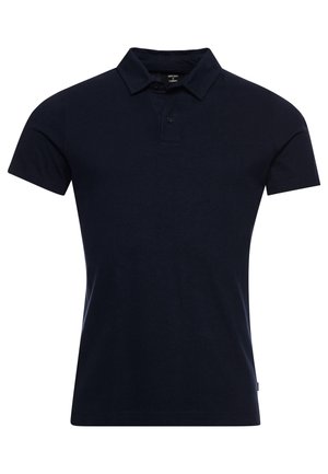 Marineblå kortærmet polo med knaplukket krave lavet af blødt bomuldsstof.