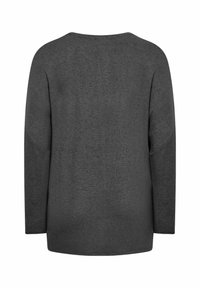 Grå långärmad topp med avslappnad passform, rund halsringning och mjuk textur med minimal detaljering. Slät material med sömlös design.