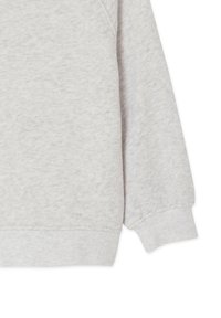Sweat-shirt gris clair en tissu doux, avec une coupe décontractée, des poignets côtelés et une finition texturée. Aucun logo ou motif visible.
