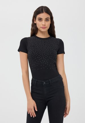 Terranova ELASTICIZZATA CON MICRO STRASS - T-shirt con stampa - nero