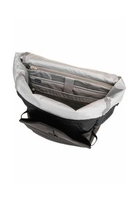 Borsa a tracolla nera con interno grigio, dotata di più scomparti, chiusura con zip e superficie texturizzata per una migliore presa.