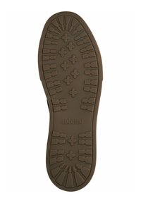 Hnědá gumová podešev s texturovaným vzorem a výraznými drážkami pro trakci, s vyraženým názvem značky "BLACKSTONE".