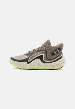 Under Armour SPAWN 6 MID - Scarpe da basket - taupe dusk/black/retro green