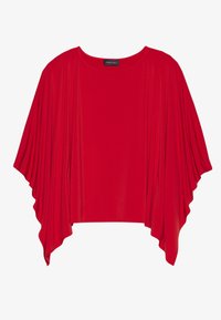 Rotes Top aus weichem Stoff, mit Rundhalsausschnitt und flatternden Ärmeln, das einen lockeren Schnitt und eine glatte Textur bietet.