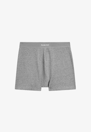 Gray cotton boxer briefs with a soft elastic waistband featuring "Massimo Dutti" logo; standard fit and smooth texture throughout.