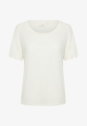 T-shirt blanc à manches courtes avec un col rond, fabriqué à partir d'un matériau doux. Présente une coupe décontractée et un design simple, sans motifs visibles.