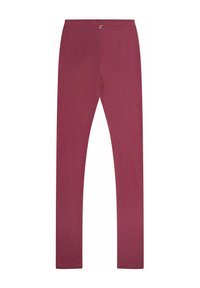 Bordeauxfarbene Leggings aus dehnbarem Stoff, mit einer figurnahen Passform, glattem Material und einem schlichten Bund.