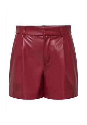 Burgunderfarbene Lederhosen mit strukturiertem Design, geradem Bund, vorderen Falten und glatter Textur.