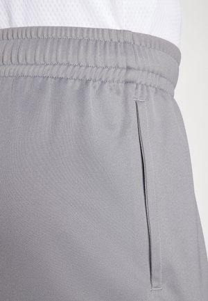 Grijze sportshorts van lichtgewicht stof, met een elastische tailleband en een zijzak. Gladde textuur met subtiele stikdetails.