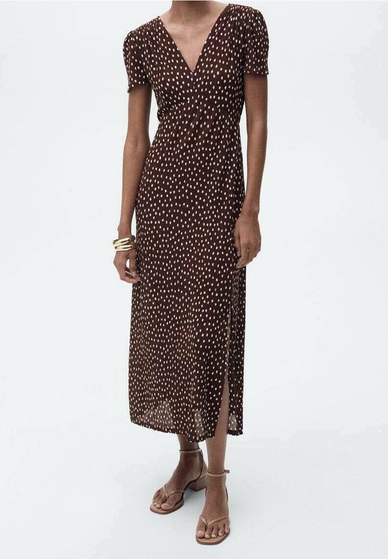 knee length dresses for ladies MANGO. Long beige polka dot dress. Size XS  Hibuy market
