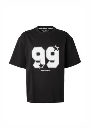 Black T-shirt with large white "99" and two black stars on the front, with "Rocawear" logo beneath the numbers.