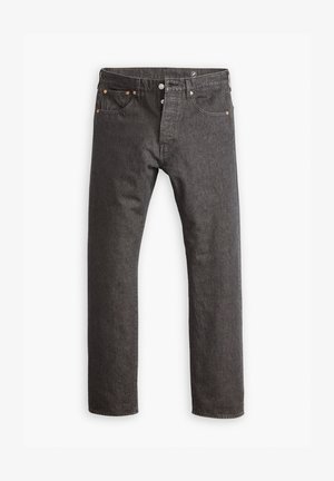 Tamno sivi traperice ravnog kroja, izrađene od denima, s kopčama u boji bakra, dizajnom od pet džepova te kopčanjem na dugme i patentni zatvarač.