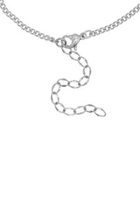 Collana in argento con anelli ovali, caratterizzata da un design distintivo a forma di S e una chiusura a molla. Texture liscia, finitura lucida.