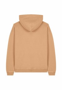 Felpa con cappuccio beige dal tocco morbido, con polsini e orlo a costine e una cucitura centrale sulla schiena, progettata per una vestibilità comoda.