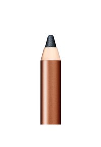 Matita cosmetica color bronzo con finitura liscia, che si assottiglia a una punta glitter nera. Design con cappuccio e corpo in legno texture.