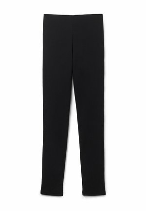 Černé, těsně přiléhající legíny vyrobené z elastického materiálu. Mají bezešvý design, elastický pas a žádné viditelné švy.