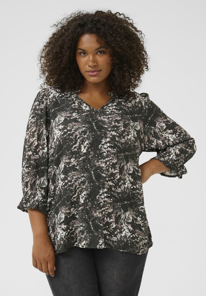 Kaffe Curve Pluus - black grey abstract graphic
