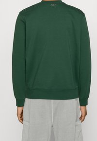 Grön crewneck sweatshirt i bomull, med ribbade mudd och nederdel. Litet logotypdetalj på baksidan. Matchas med ljusgrå byxor.