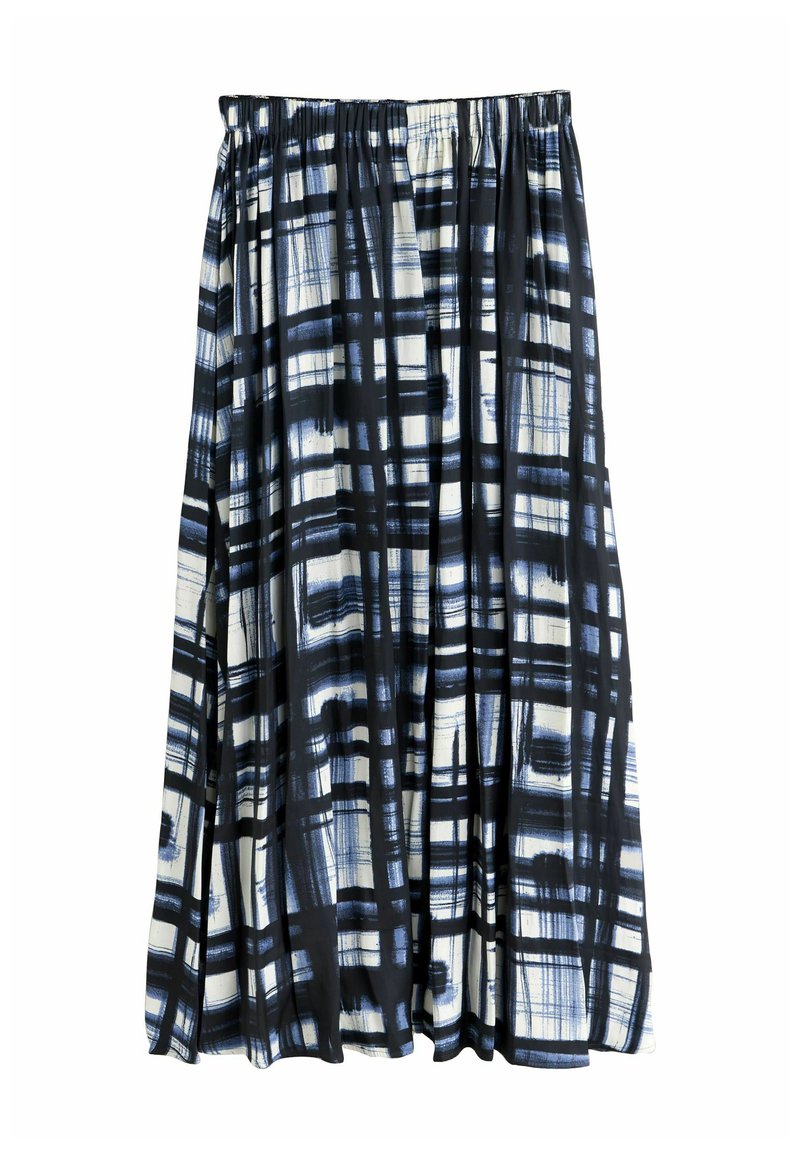 Gonna maxi realizzata in tessuto leggero, con un motivo a griglia bianco e nero e dettagli blu. Vita elastica; design plissettato.