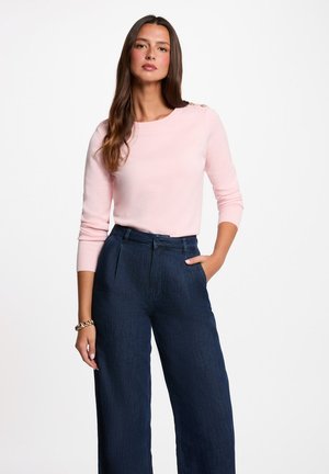 Morgan, MORGAN MORGAN SWEATER WITH ROUND NECK AND BUTTONS - Jumper - rose clair