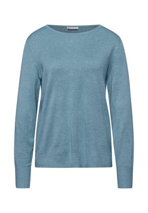 Lichtblauw, lange mouwen trui met een ronde halslijn. Gemaakt van zacht, ribbelstof met een relaxte fit en ribbelmanchetten en -zoom.