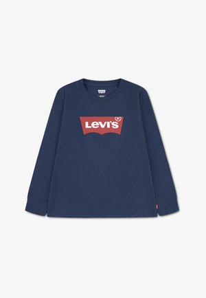 Maglietta a maniche lunghe blu navy con logo Levi's rosso centrato sul petto, scollo rotondo e polsini a coste.