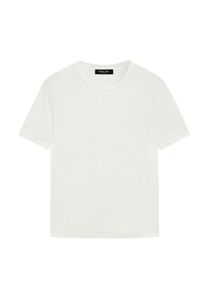 Effen witte korte mouwen t-shirt met ronde hals en Massimo Dutti merklabel aan de binnenkant van de kraag.