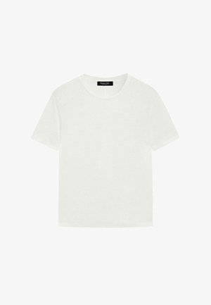 Effen witte korte mouwen t-shirt met ronde hals en Massimo Dutti merklabel aan de binnenkant van de kraag.