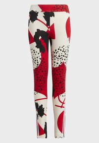 Rødt, sort og hvidt mønstrede leggins med høj talje. Har abstrakte former og et blødt, strækbart stof. Inkluderer brandlogo.
