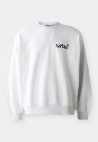 Hele hall sweatshirt ümmarguse kaeluse, soonikute ja äärtega. Vasakul rinnal on must "Wittopia" logo. Pehme tekstuur.