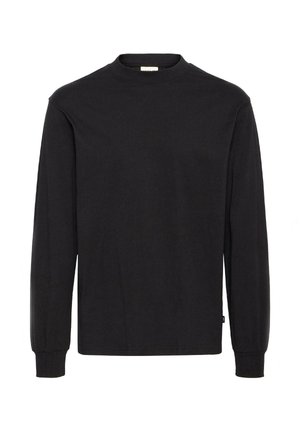 Long-sleeve black t-shirt in cotton, featuring a round neckline and ribbed cuffs. Simple design with no visible patterns or hardware.