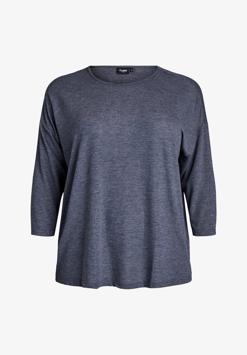 Tumehall, pika varrukaga T-särk, millel on vabalt langev lõige, ümar kaelus, pehme tekstuur ja kergelt kõverdtatud äär. Materjal näitab heledamat mustrit.