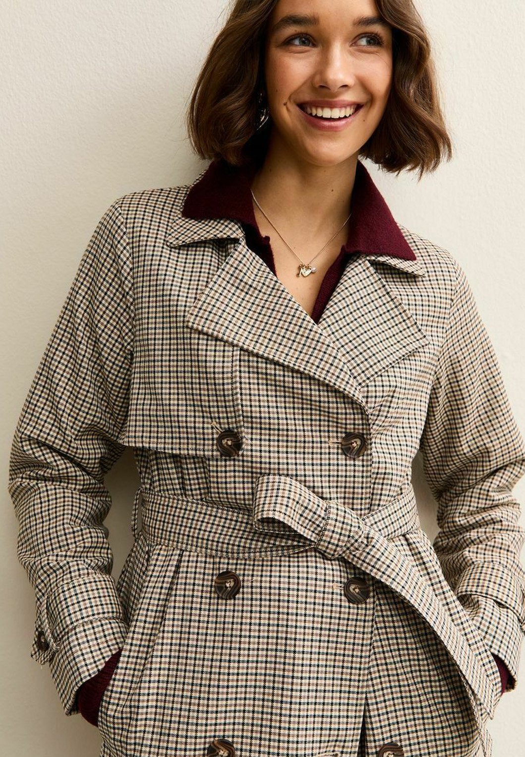 New Look CHECK PATTERN - Trenchcoat - brown pattern/brown - Zalando