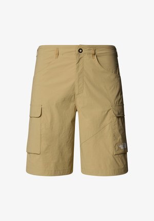 Beige cargo shorts lavet af let stof med to sidelommer og to cargo-lommer. Indeholder en knaplukning og bæltestropper.