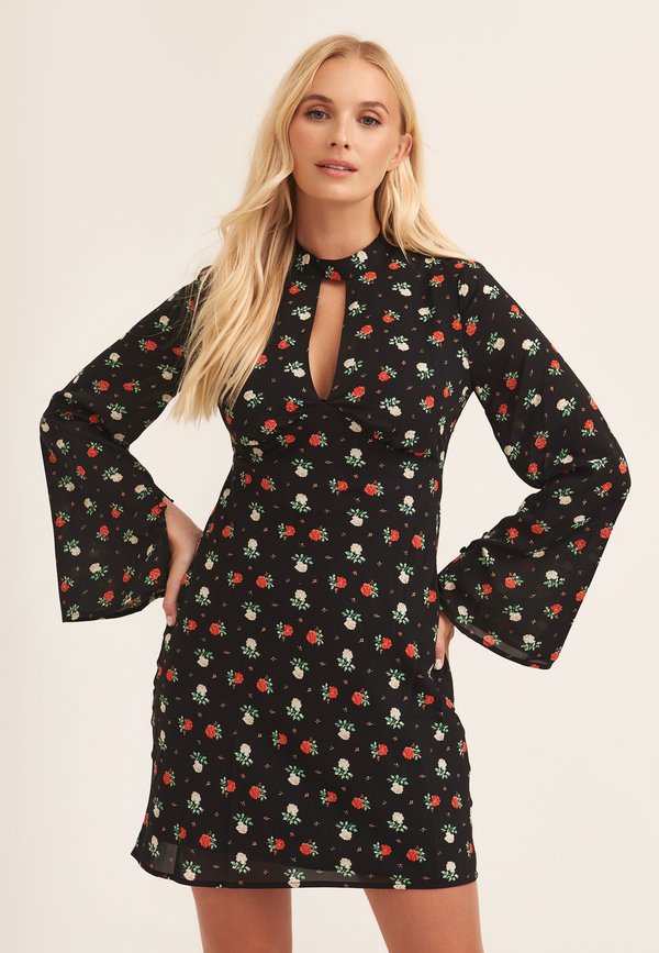 ROSE PRINT FLARED SLEEVE MINI WITH CUT OUT - Day dress