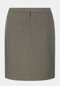 Jupe crayon longueur genou pour femme avec petit motif à carreaux noir et blanc et fermeture éclair au dos.