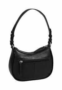 Borsa a spalla nera in pelle testurizzata con tracolla regolabile, tasca frontale con zip e chiusura superiore con zip.