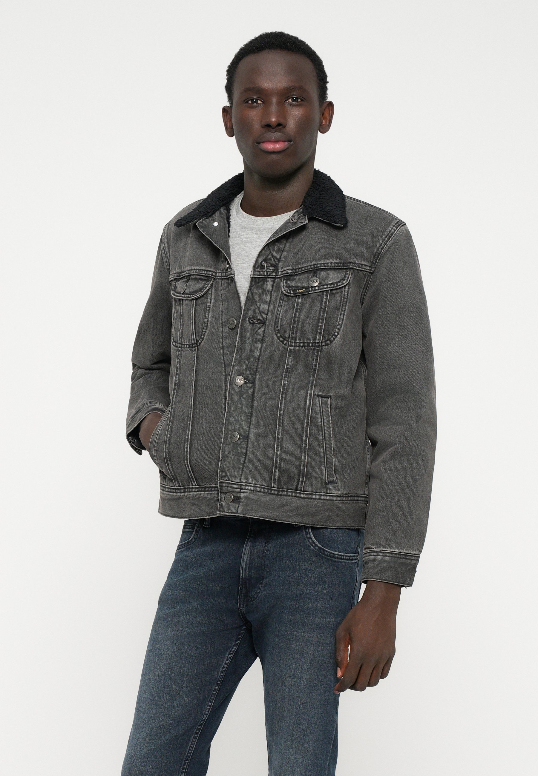 Lee SHERPA JACKET - Denim jacket - deep obsidian/black denim
