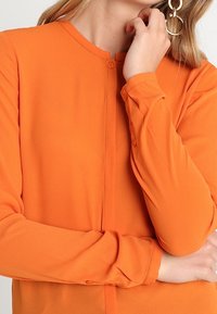 Langærmet, button-up bluse i livlig orange, lavet af glat stof. Har en mandarin krave og afslappede manchetter med knapper.
